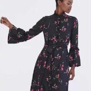 NWOT Julie Fagerholt Heartmade Harin Floral Silk Midi Dress in Black XS $745